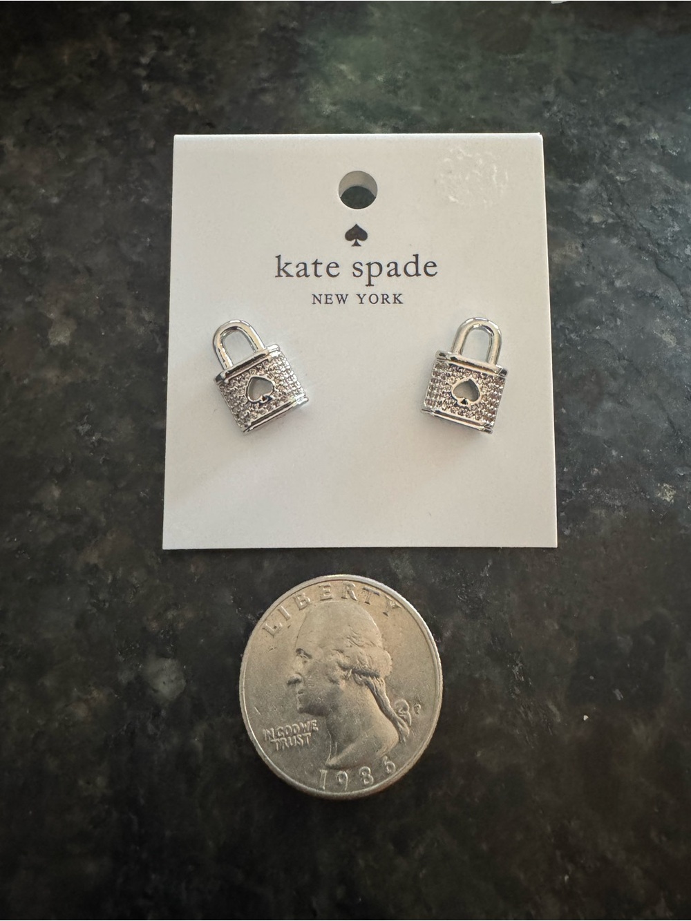 kate spade silver-tone padlock stud earrings with spade cutout - Picture 2 of 3